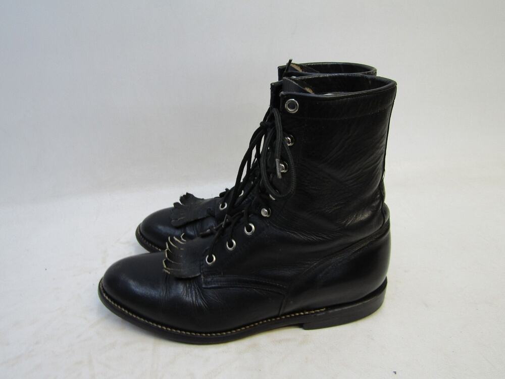 COWTOWN Mens Size 7.5 D Black Leather Laces Cowboy Western Boots